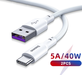 Baseus Simple Wisdom | Kabel USB - USB-C 5A 40W Huawei SCP QC 3.0 2szt
