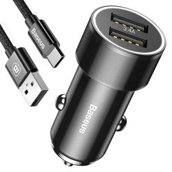Baseus Small Screw | Ładowarka samochodowa 2x USB 2.4A + Kabel Type-C EOL